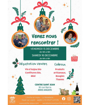 Venez nous rencontrer à Angers samedi 15 et Dimanche 16 décembre